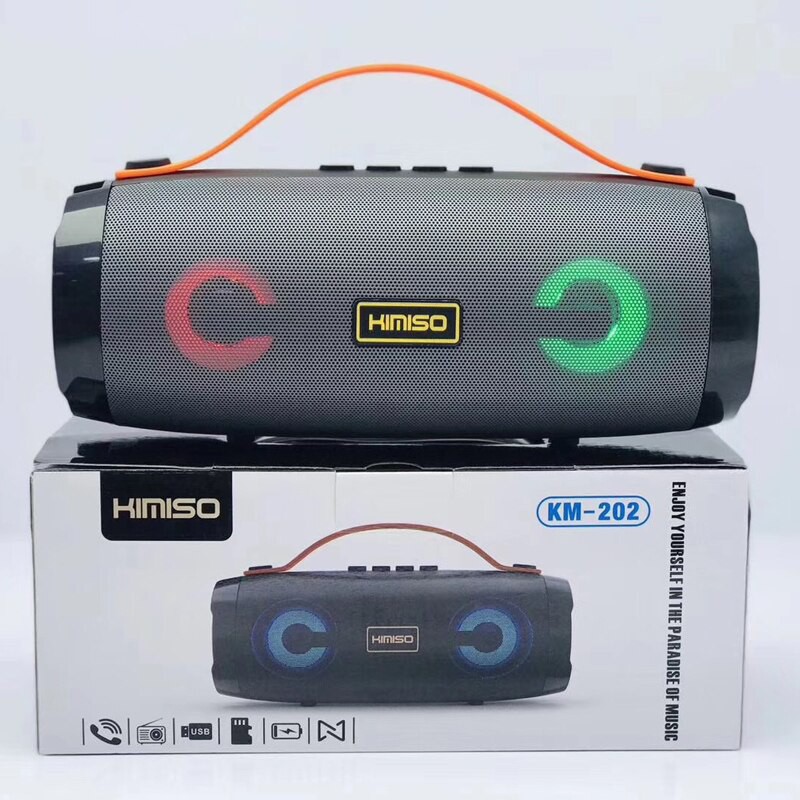 Loa bluetooth KIMISO KMS-202 TWS kết nối cùng lúc 2 loa - có đèn led và dây đeo (nhiều màu)
