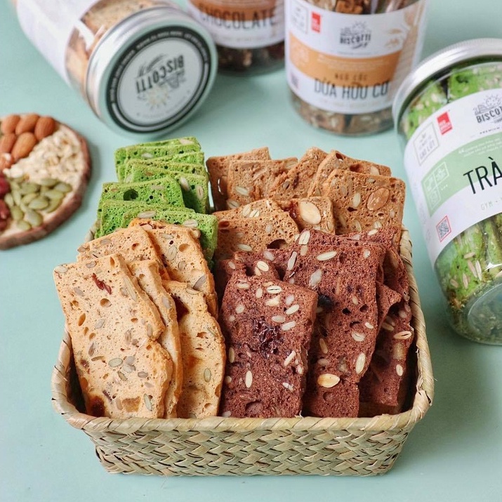 Bánh Biscotti Nguyên Cám Ngũ Cốc Ăn Kiêng Ít Calo Không Đường BẾP MẸ SG