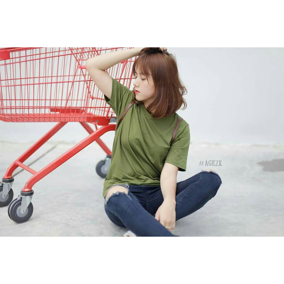 Áo Thun Trơn VNXK Nam Nữ Unisex Chính Hãng AGE2X Màu Xanh Lính.