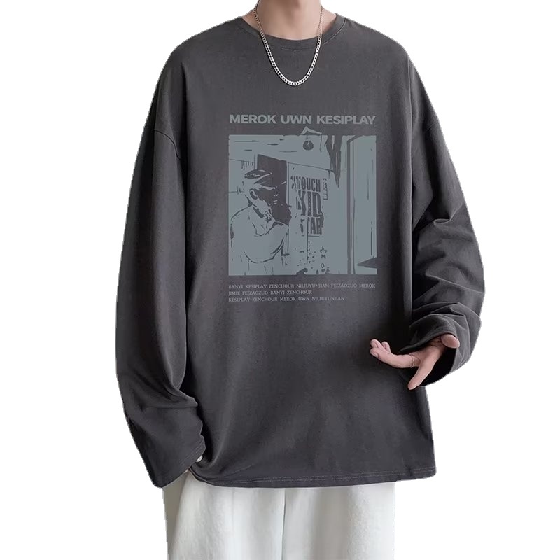 Áo Thun Tay Dài Dáng Rộng In Họa Tiết Hoạt Hình Phong Cách Hip Hop Hàn Quốc Thời Trang Cho Nam Và Nữ size M-5XL