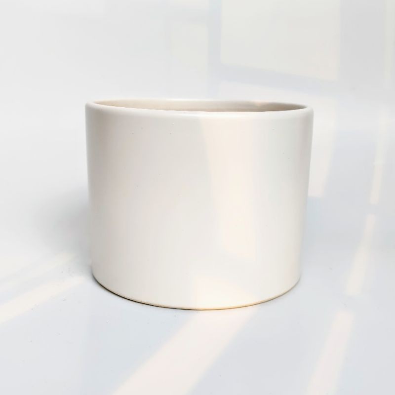 Chậu sứ trồng cây hình trụ trơn kèm đĩa hứng nước, men lạnh, nhiều màu sắc