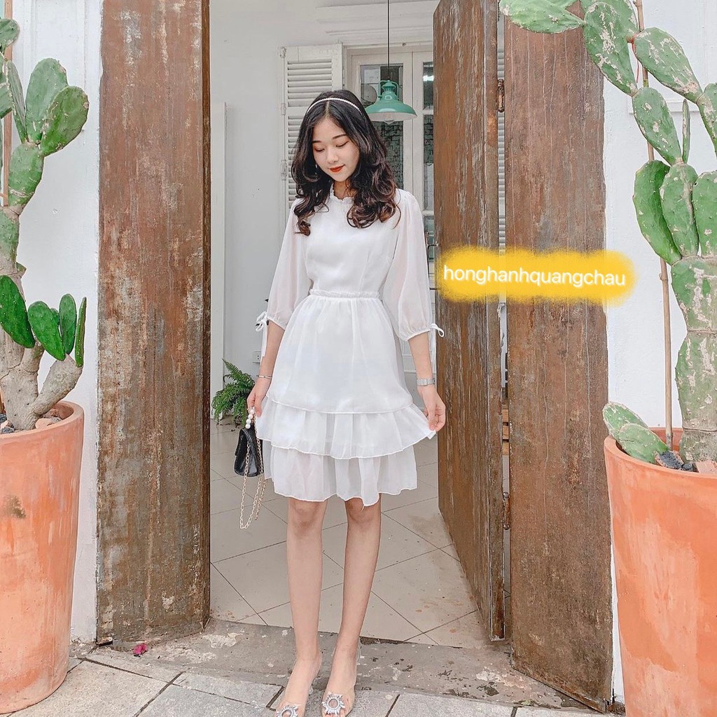 [Video+Ảnh thật] Váy thiết kế dự tiệc, dạ hội kỷ yếu prom, đầm trắng công chúa trễ vai - Hồng Hạnh Quảng Châu