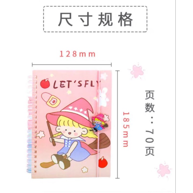 Sổ lò xo A5 bìa cứng có dây nẹp đánh dấu trang cute  size 18.5 cm chất lượng 32K mã XQA5-013