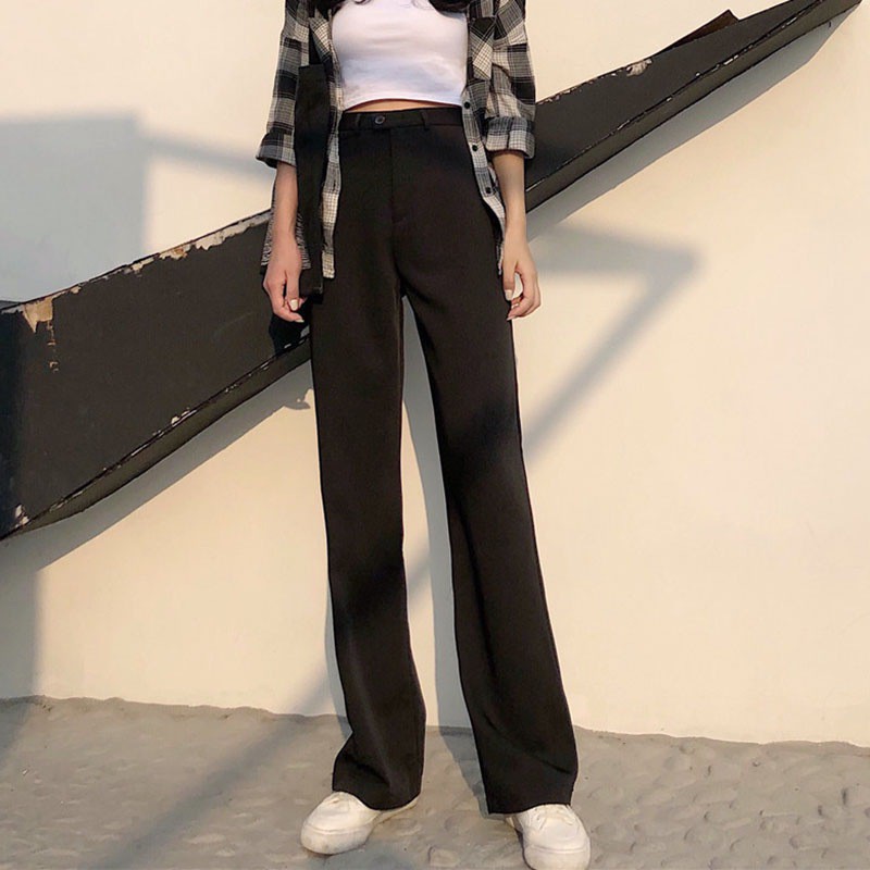 Quần dài lưng cao màu trơn cho nữ