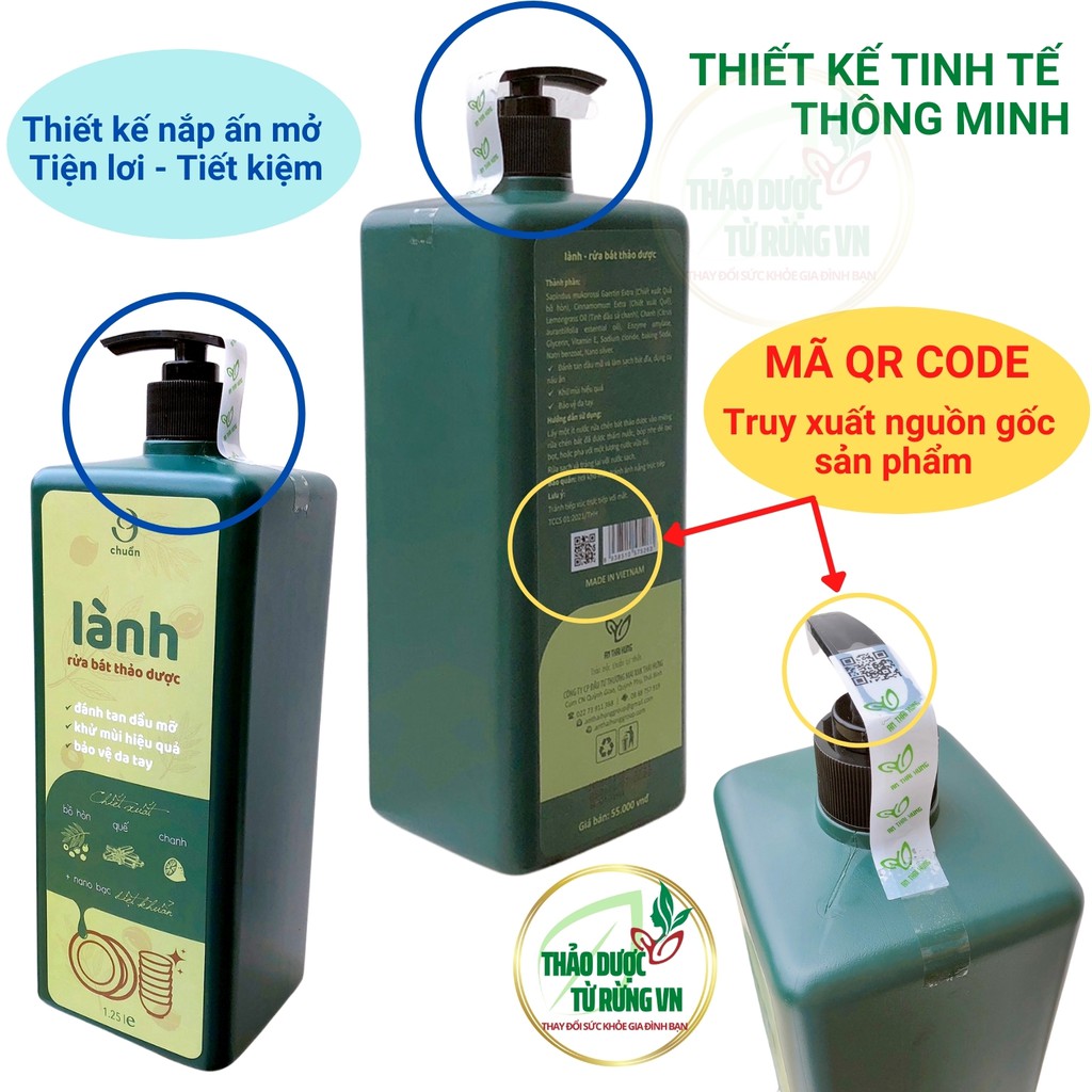 Nước Rửa Chén Hữu Cơ LÀNH 1.25L - Nước Rửa Bát Từ Bồ Hòn Lên Men Sinh Học Thảo Dược An Toàn Hiệu Quả Bảo Vệ Da Tay