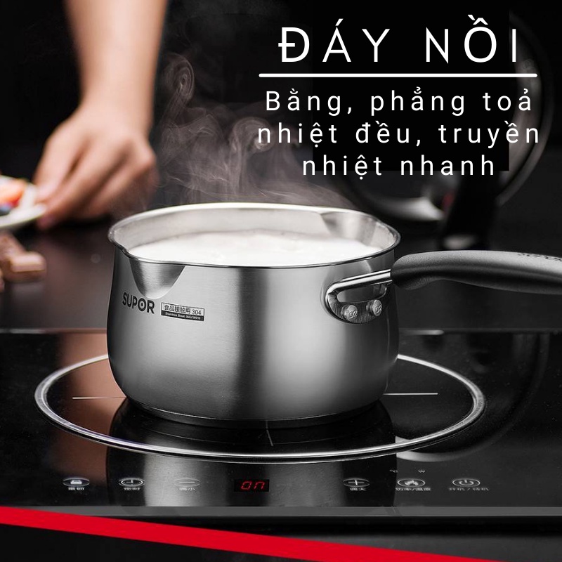 Nồi nấu bột, nấu mỳ Supor inox 304 vung kính sử dụng cho mọi loại bếp ST14JA1-14cm