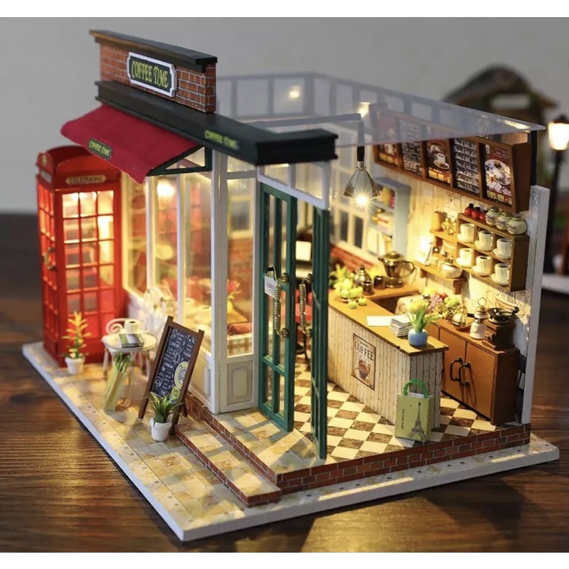 Mô hình quán coffee time Nhà búp bê bằng gỗ diy house(tặng keo,đèn)