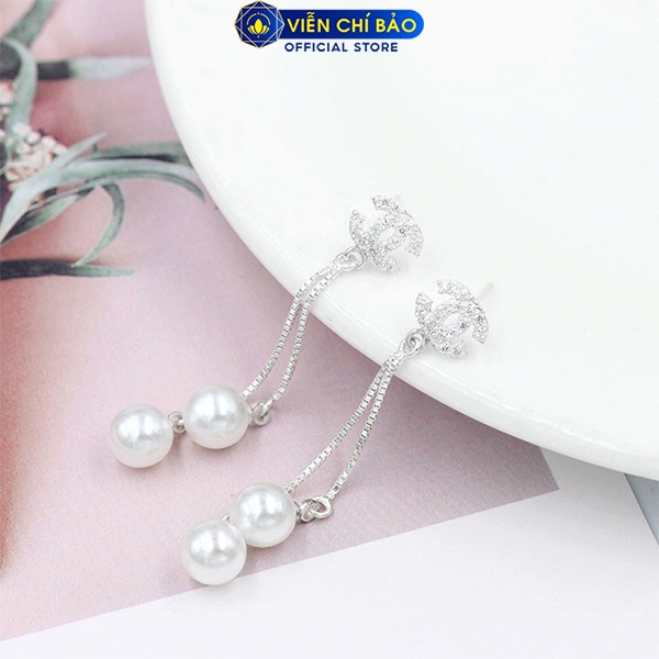 Bông tai bạc nữ chữ CC dạng thả quả cầu bạc 925 thời trang phụ kiện trang sức nữ thương hiệu Viễn Chí Bảo B400129