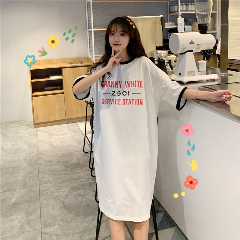 Đầm Thun Cotton Tay Lỡ Dáng Rộng In Chữ Thời Trang Mùa Hè Cho Nữ