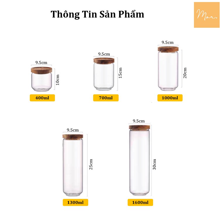 Hũ thủy tinh - nắp gỗ (400 - 1600ml)