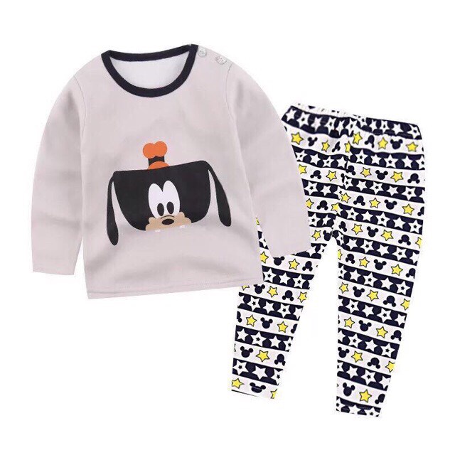 Bộ nỉ bông cho bé 7-20kg túi zip hình chó/ mickey