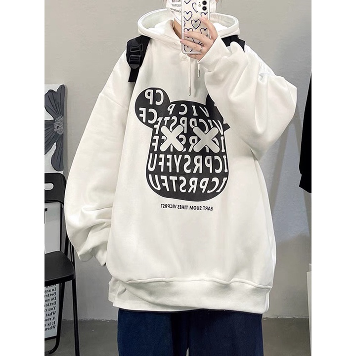 Áo Hoodie Nam Nữ Phối Họa Tiết Gấu Ẩn Số Phong Cách Cá Tính Sành Điệu