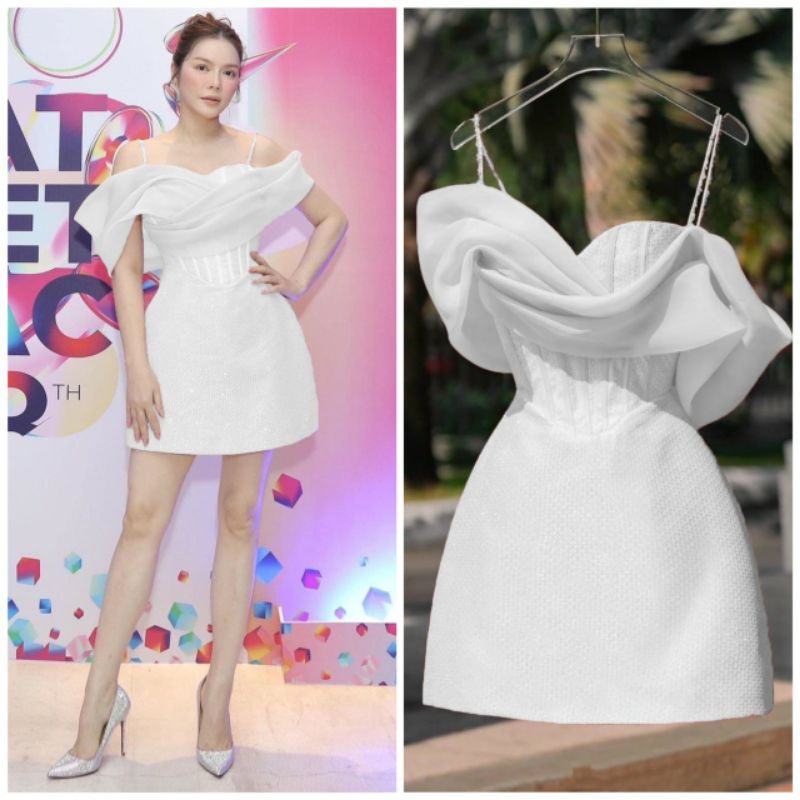 Đầm LYNHAKY nhũ ánh kim rớt vai kết pha lê, phù hợp đi chơi, dự tiệc, sinh nhật, cưới, concept, prom, sự kiện - NUT's