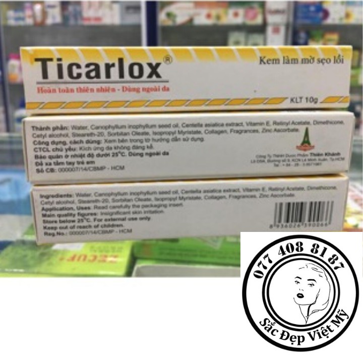 Kem Mờ Sẹo Ticarlox 10gr ❤️Chất Lượng❤️Kem Hỗ Trợ Mờ Sẹo Lồi, Mờ Vết Sẹo Thâm Nám Làm Sáng Màu Da