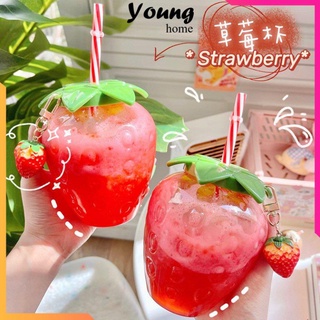 Bình Nước Dâu Tây, Bình Đựng Nước Hình Quả Dâu Tây Tặng Kèm Ống Hút, Móc Treo Hình Quả Dâu Siêu Cute - Young Home