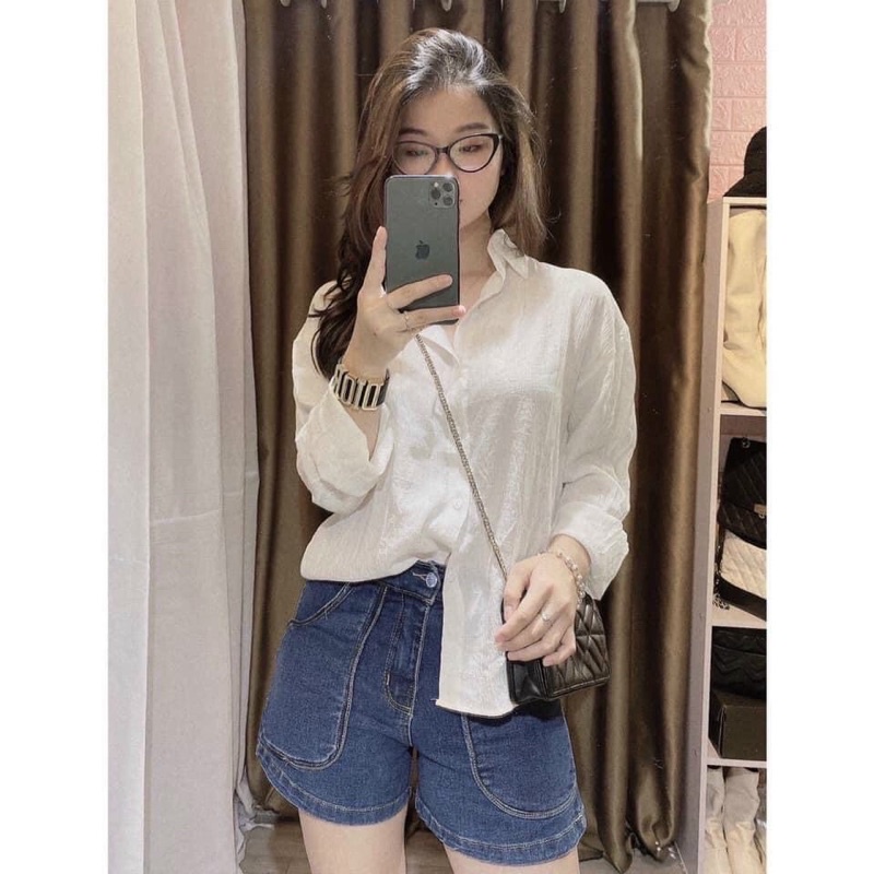 QNU73 - QUẦN SOOC JEANS NỮ CẠP CAO TÚI ỐP TRƯỚC