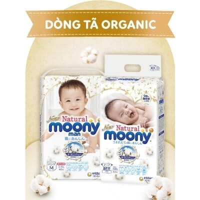 Bỉm Moony Natural dán và quần gồm các size NB63, S58, M46, L36,Xl32