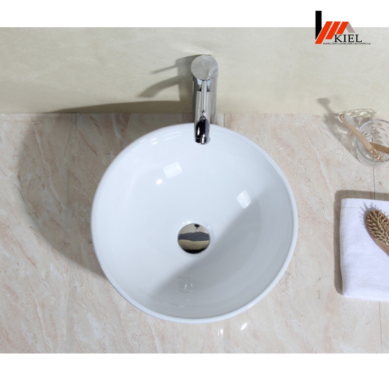 Chậu lavabo tròn sứ đặt bàn hình bát cao cấp sang trọng với lớp men dày ,bóng đều màu chống bám bẩn-Bảo hành 10 năm