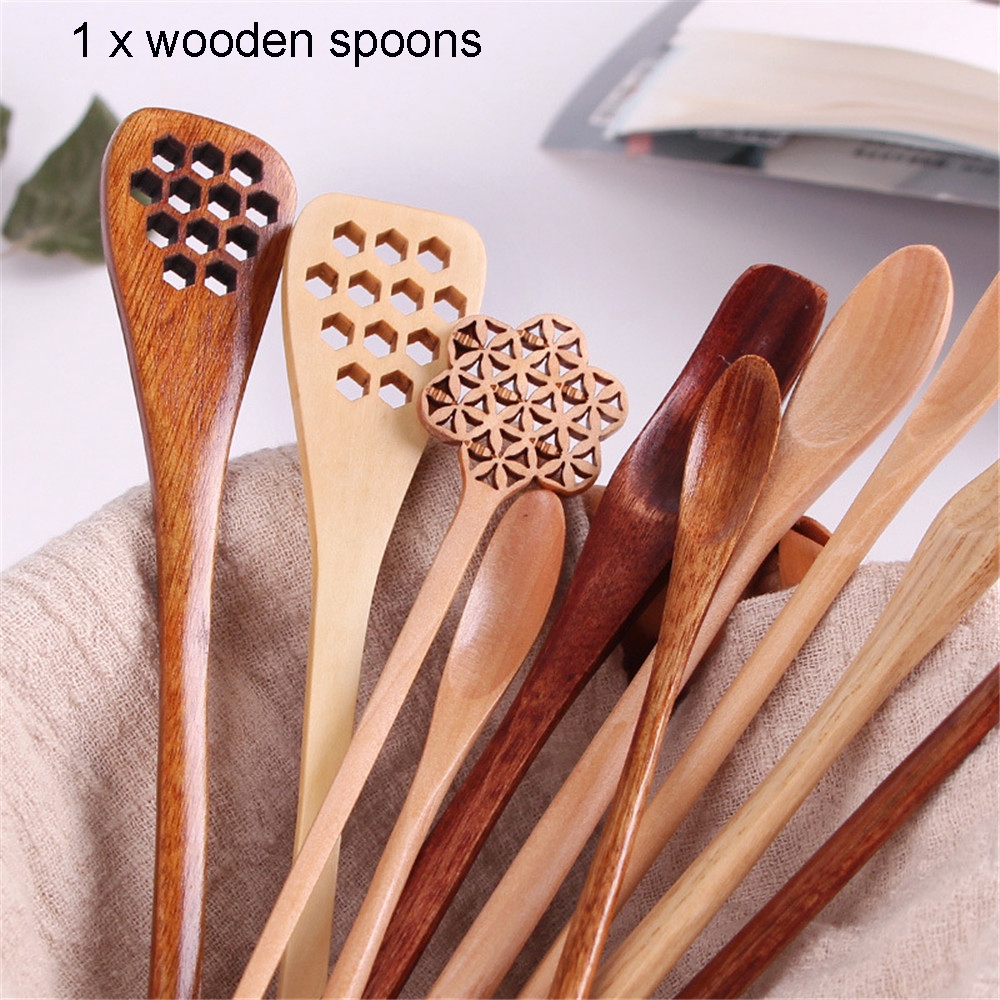 LONTIME Long Handle Wooden Spoon Tea Coffee Stirring Scoop Kitchen Tableware