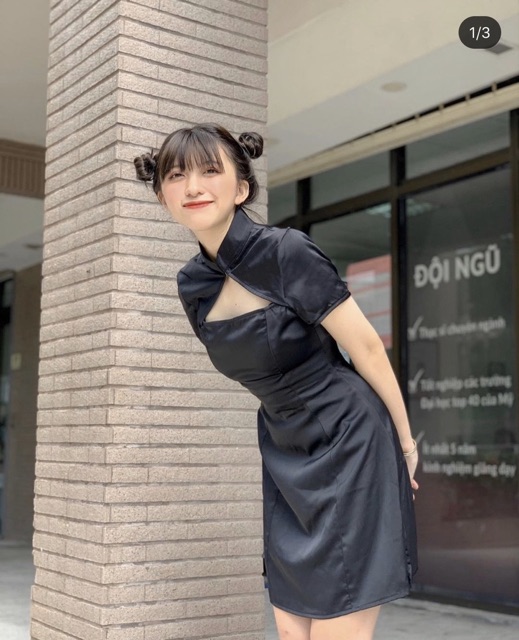 Đầm Trung hoa Haley Dress chất liệu vải phi nhung from chuẩn sau lưng bo chun co giãn thiết kế phần ngực, cổ váy đẹp lạ | BigBuy360 - bigbuy360.vn
