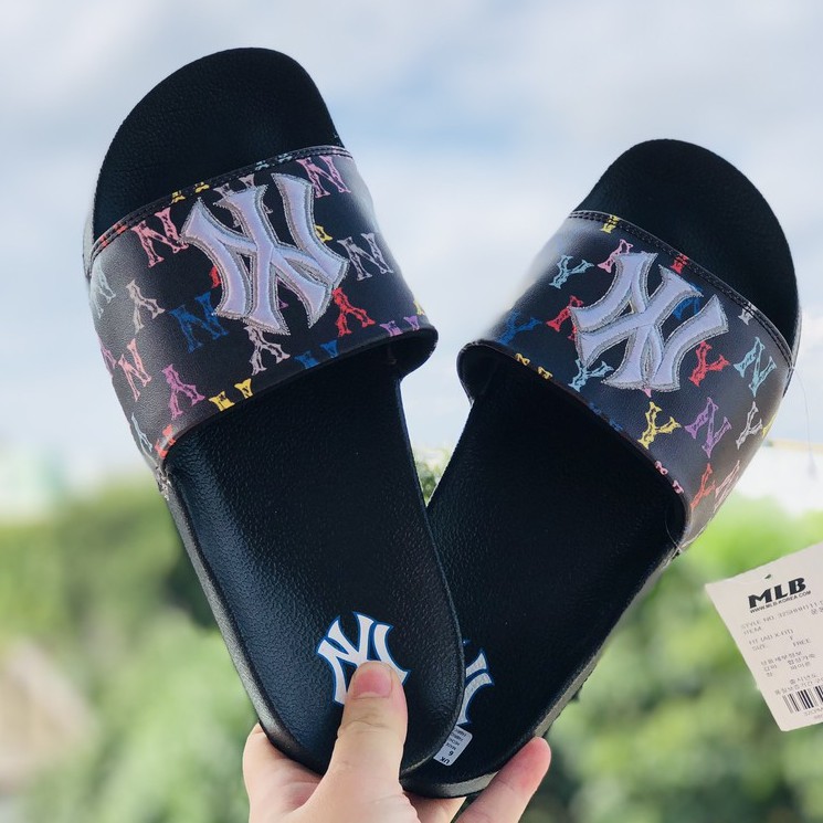 Dép unisex 𝐌𝐋𝐁 𝗡𝗬 ❤️FREESHIP + Hộp❤️ dép mlb bóng chày quai ngang thể thao nữ Thêu NY-NY