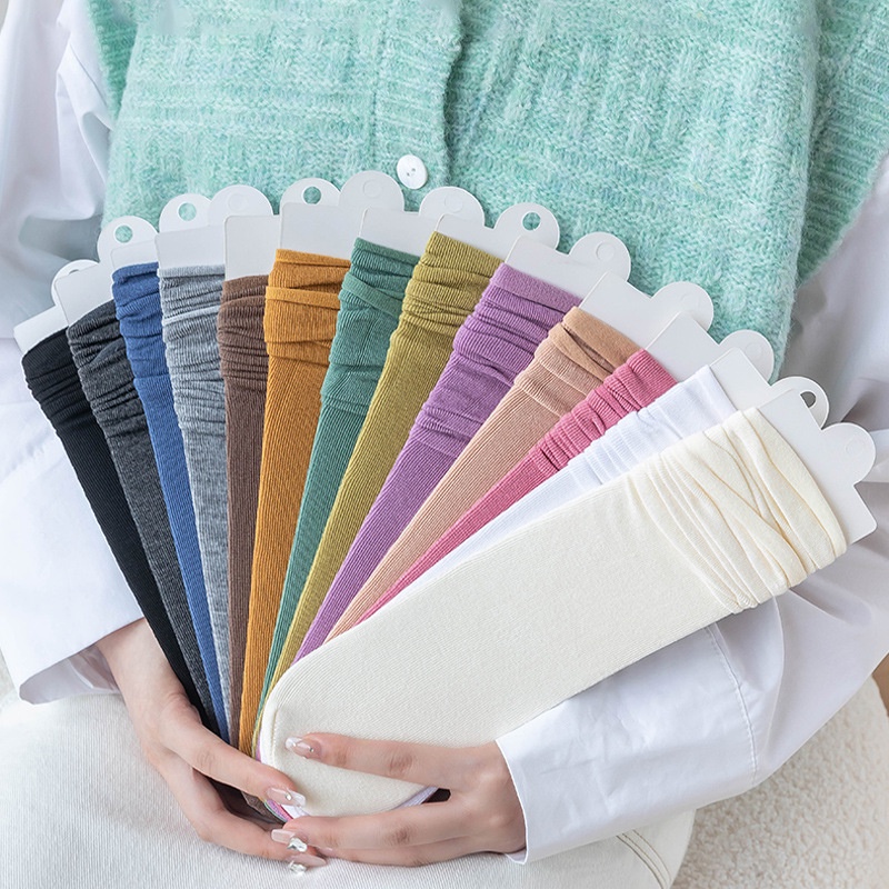 Vớ Cotton Mỏng Màu Trơn Cổ Cao Vừa Thời Trang Cho Nữ