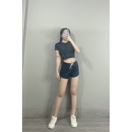 Áo croptop viền tập gym yoga nữ vải thun kim