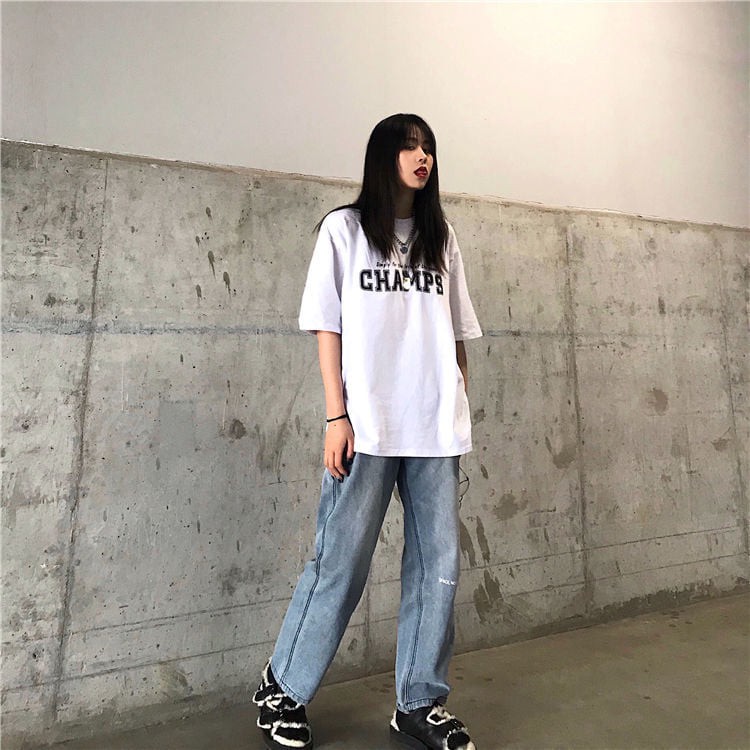 Áo thun nam nữ Champs unisex tay lỡ cổ tròn cotton trắng đen basic phom rộng oversize local brand Cheapy