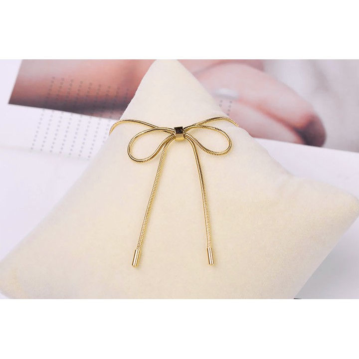 DÂY CHUYỀN MÌ TITAN MÀU VÀNG 24K THẮT HÌNH CHIẾC NƠ TN171 siêu đẹp, bền màu, chuẩn thời trang