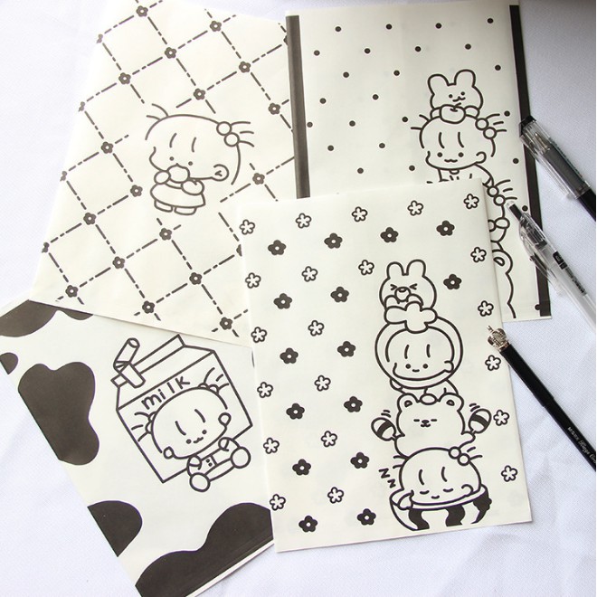 Túi Giấy Đựng Thức Ăn In Hình Thỏ Màu Trắng Đen Dễ Thương