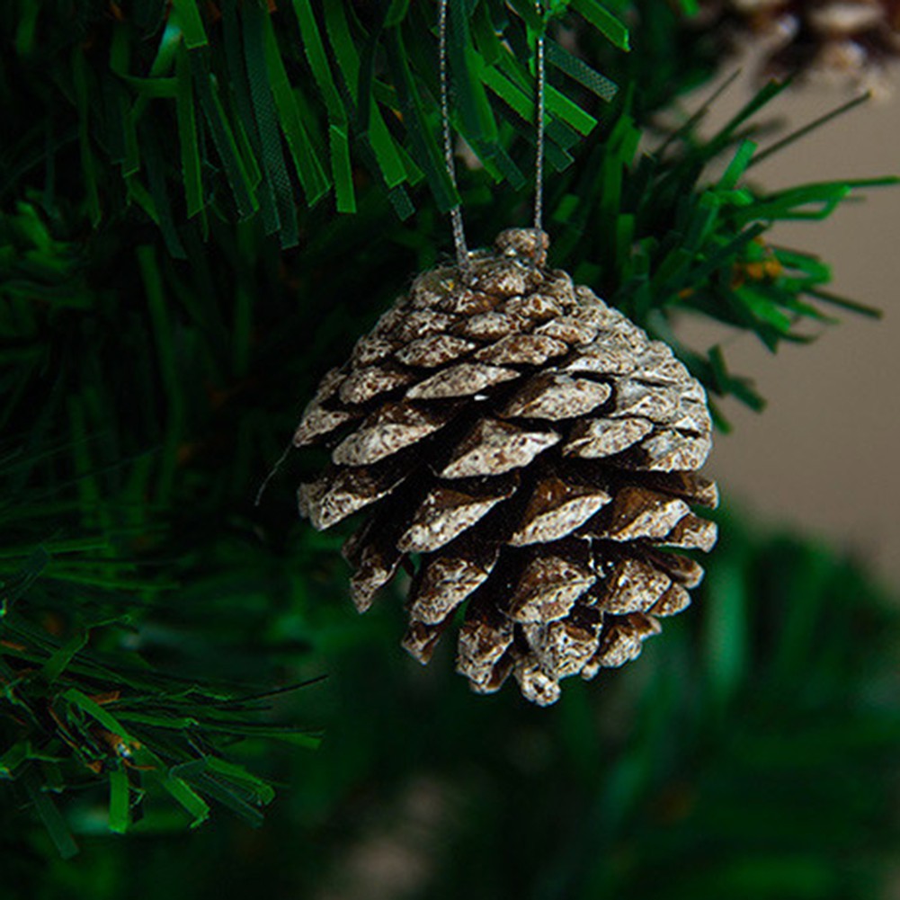 Christmas Tree Decoration Pine Cone Pendant Natural Pine Cone Dyed White Small Pine Cone Ornaments 6PCS