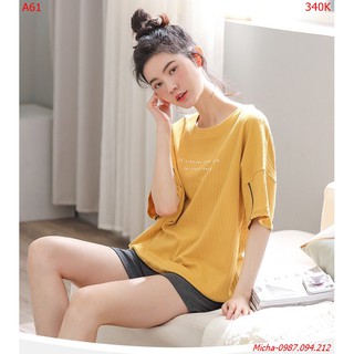 Đồ bộ nữ 💐FREE SHIP💐 Bộ mặc nhà nữ  short thun gân màu vàng ghi xám hottrend - Micha A61