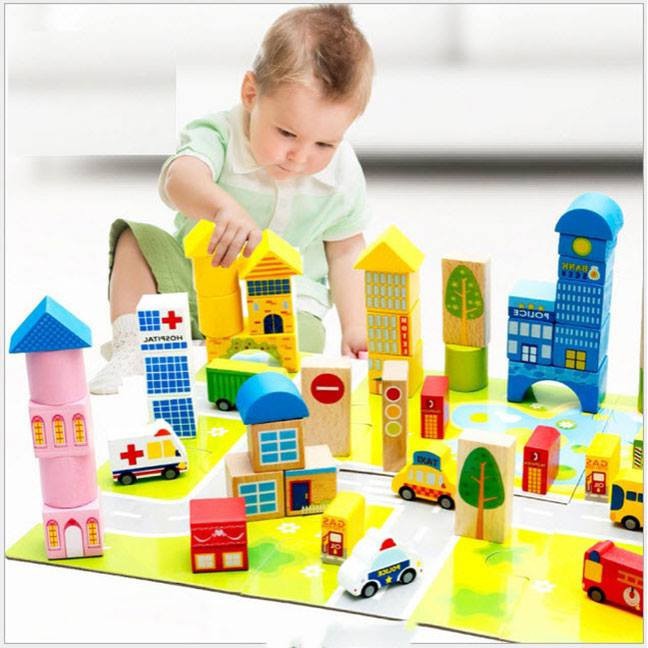 [Hot]-[ Siêu Khuyến Mại] - Bộ Đồ Chơi Lắp Ghép Mô Hình Thành Phố 62 Chi Tiết Bằng Gỗ