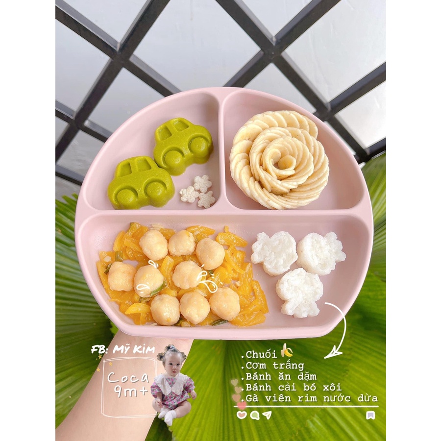 KHAY SILICON CHO BÉ ĂN DẶM KÈM THÌA, CÓ ĐẾ HÍT CHỐNG TRƯỢT, CHỐNG LẬT