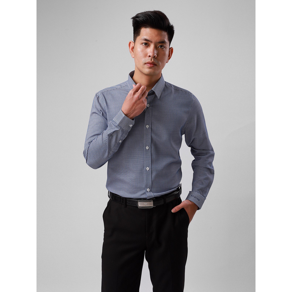 Áo Sơ Mi Nam Tay Dài Aristino ALS51507 Màu Xanh Đậm Dobby Kiểu Dáng Regular Fit Chất Liệu Sợi Tre