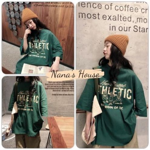 Áo Thun Cộc Tay Form Rộng ATHLETIC 🎁 Nana's House - FREESHIP 🎁 Phông tay lỡ cổ tròn oversize màu xanh rêu Ulzzang  ྇