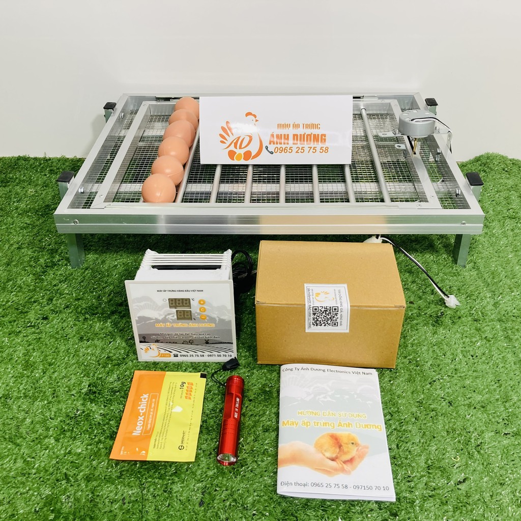 3 món Máy ấp trứng gà mini ánh dương P100 + Khay đảo tự động bằng nhôm + Đèn pin soi trứng