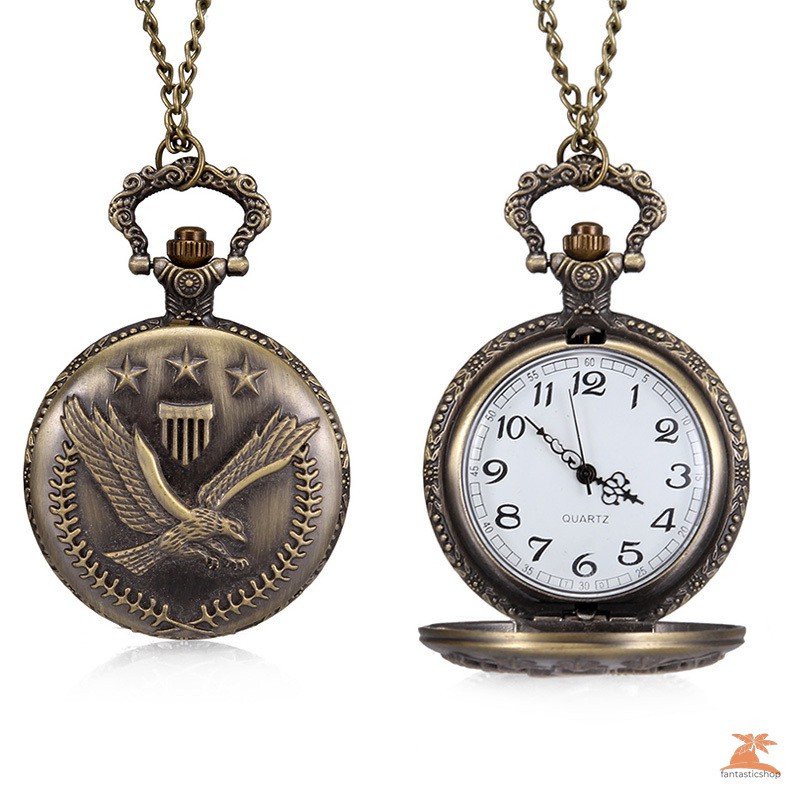 #Đồng hồ bỏ túi# 1pc Men Women Quartz Pocket Watch Star Olive Branch Carved Case with Chain