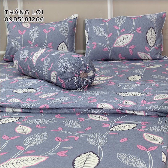 Drap Cotton 100% Thắng Lợi chính hãng Mẫu Lá Xám Hồng IN LOGO THẮNG LỢI vệ sinh dễ dàng.