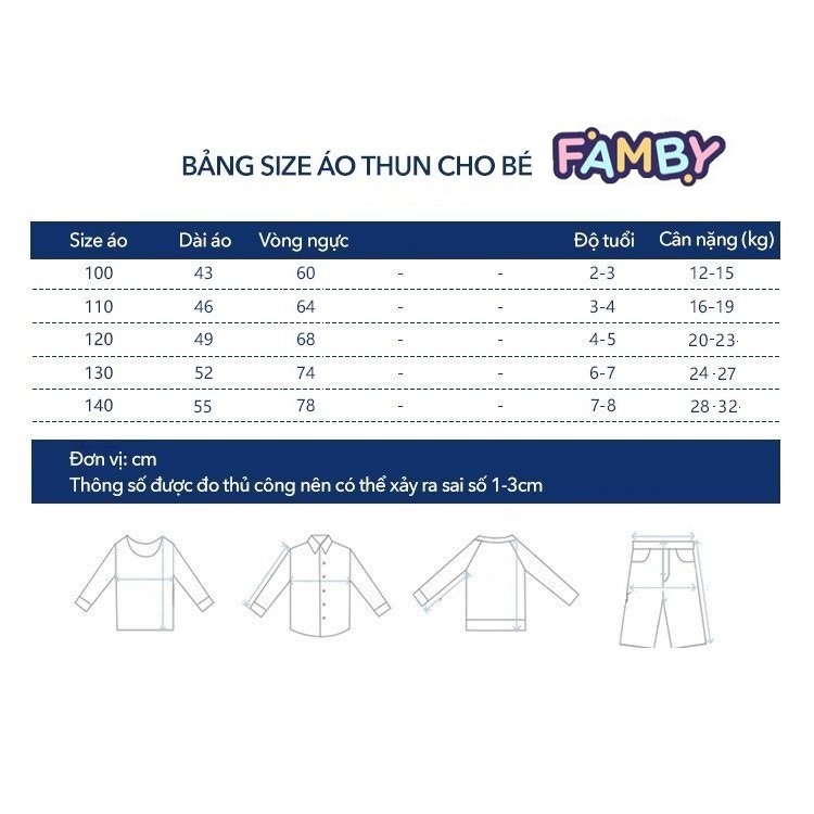 Áo dài tay bé trai thu đông áo thun dài tay cho bé size từ 12 đến 32kg Famby quần áo bé trai