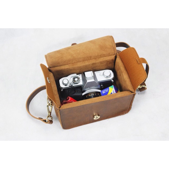 Túi máy ảnh chống sốc size s vintage màu nâu sáng và nâu cho co nhỏ gọn xinh