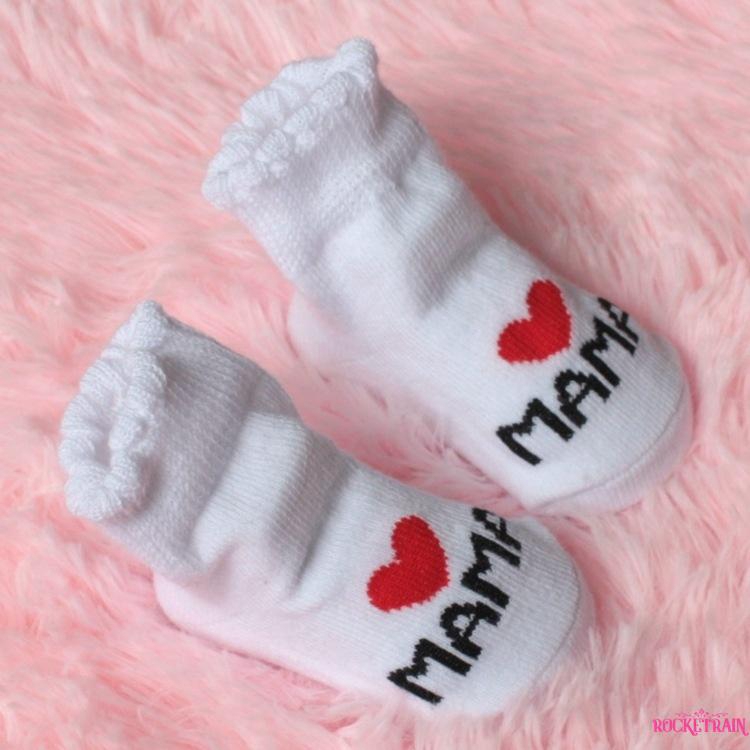 Vớ cotton in chữ I LOVE MAMA / PAPA cho em bé 0-6 tháng tuổi