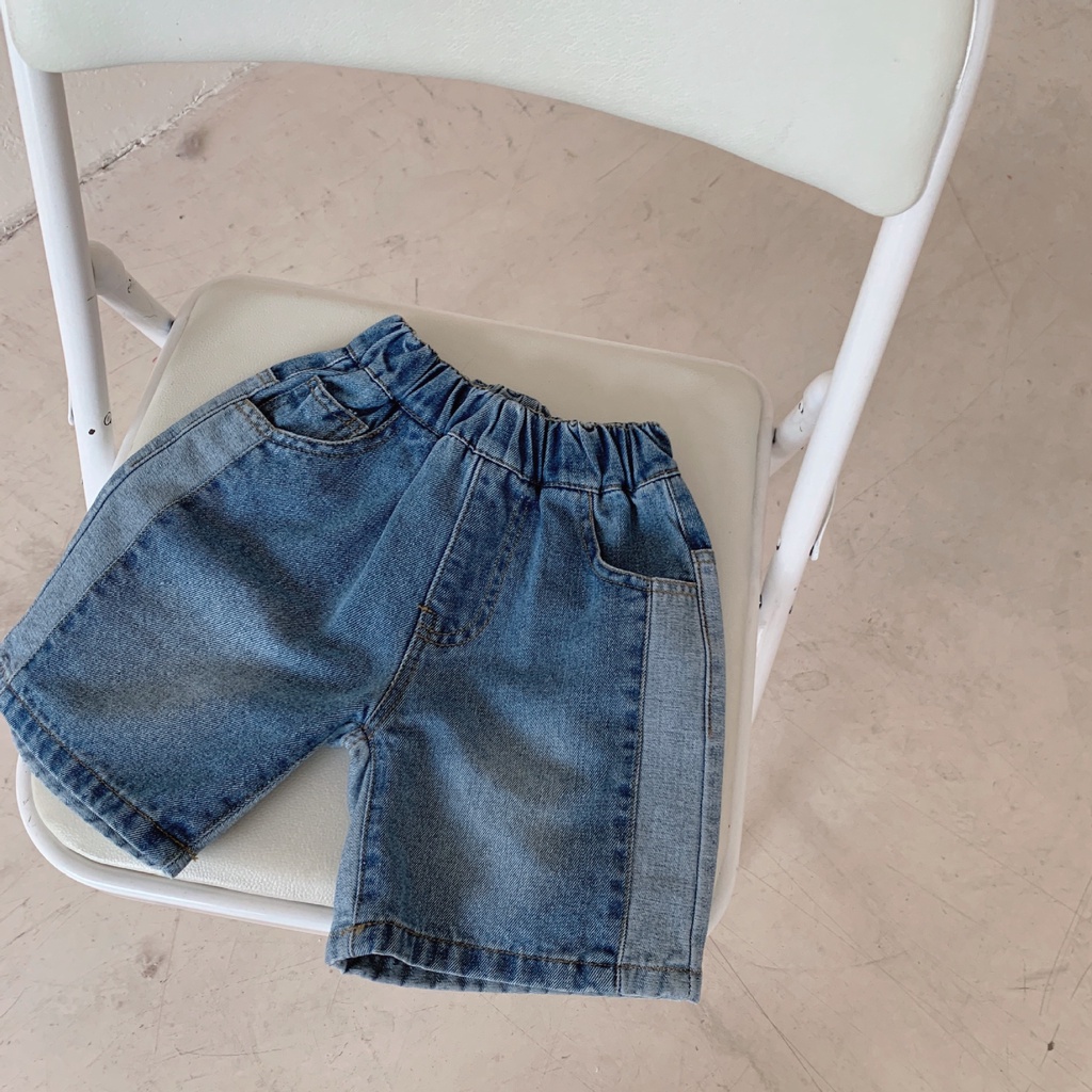 Quần short jean sọc viền cho bé trai bé gái màu hè mới B68-210100