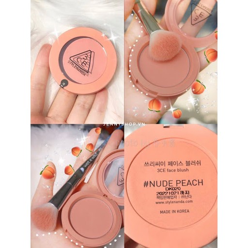 CAM KẾT CHUẨN AUTH- PHẤN MÁ 3CE MOOD RECIPE FACE BLUSH #NUDE PEACH nhẹ nhàng