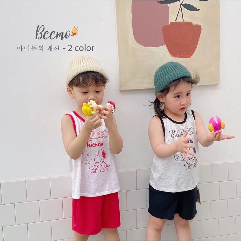 [Hàng Có Sẵn] Beemo - Set Trang Phục Cotton Ba Lỗ Bé Trai/Bé Gái Viền Bọc Snoopy (8-23kg) | BigBuy360 - bigbuy360.vn