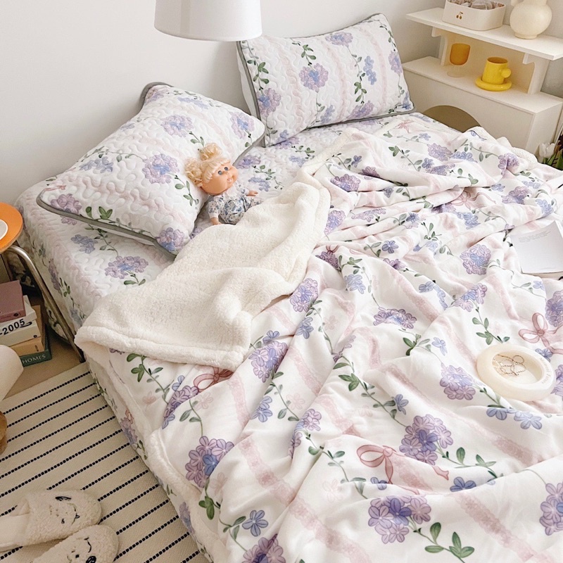 Set phủ đệm đa năng IGUN BEDDING chất nỉ nhung sữa