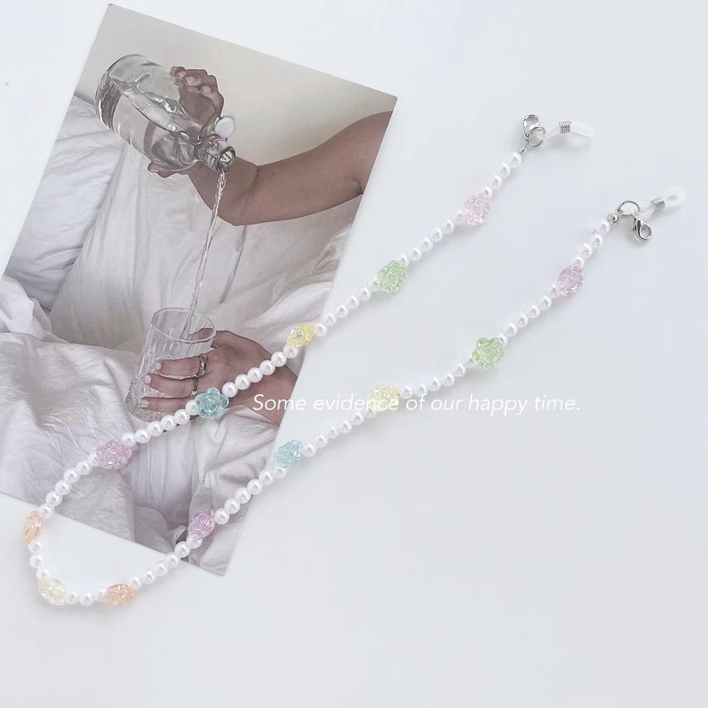 Dây Đeo Mắt Kính Xỏ Hạt Acrylic Màu Kẹo Họa Tiết Hoa Nhỏ Phong Cách Hàn Quốc Đơn Giản Phong Cách Mới