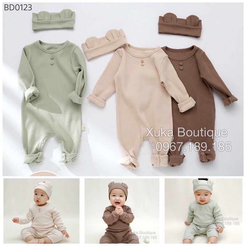 Bodysuit Dài Tay Kèm Tuban Cao Cấp Cho Bé 0-2 Tuổi Style Hàn Quốc Cotton Dài Tay Thu Đông Cực Đẹp