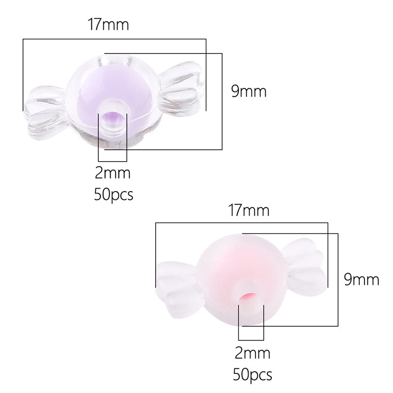 50 Hạt nhựa acrylic hình kẹo nhiều màu kích thước 17x9mm dùng làm trang sức DIY