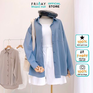 Áo sơ mi lụa trơn đuôi tôm oversize Friday